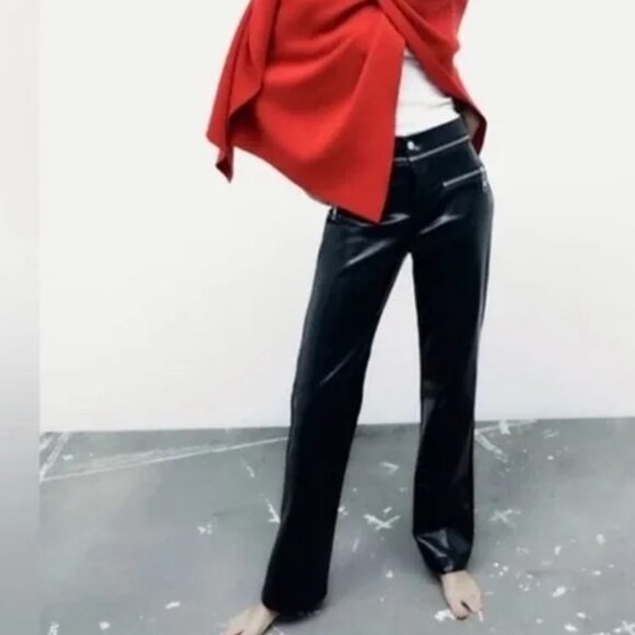 NWOT Zara Bloggers Fave Black Leather Pants with Zipper Details - Picture 1 of 9